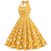 baratos Conjuntos-Anos 50 Retro Vintage Rockabilly Vestido swing Vestido Flare Bolinhas Fantasia Mulheres Festa / Noite Festa de Solteira Adulto Vestido Bandana Vestidos de baile