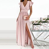 economico Abiti eleganti floreali-abito da festa delle donne abito da ospite di nozze abito swing abito lungo maxi vestito rosa rosso blu navy manica corta volant di colore puro primavera estate scollo a v festa di sera 2023 s m l xl