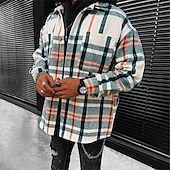 preiswerte Flanellhemden-Herren Hemd Flanellhemd Hemdjacke Overshirt Karo Outdoor Straße Beige Langarm Kragen Herbst Winter Bekleidung Druck