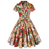 olcso Ruhák-retro vintage 1950-es évek vakációs ruha flare ruha női jelmez vintage cosplay alkalmi mindennapi rövid ujjú ruha maskara