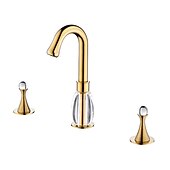cheap Multi Holes-Gold Two Handle High Arc Widespread Bathroom Sink Faucet 3 Hole with Solid Brass Body Widespread Bathroom Faucet