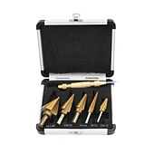お買い得  ドリルビットセット-6pcshssチタンステップドリルビットセンターパンチドリルセットホールカッタードリルツールキットセット