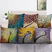 billiga blom- och växtstil-1 uppsättning 5 st kuddöverdrag modern olja paitng stil blad dekorativa kuddkudde för rumsdekor utomhus / inomhus kudde för soffa soffa stol