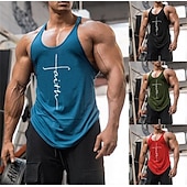 billiga Sport- och gym-T-shirts-Herr Bokstav Tro Linne Undertröjor Vardaglig stil Klassisk Stil Ärmlös tröja Ärmlös T-shirt Rund hals Skjorta Sport Lättvikt Stor och hög Semester Ledigt Dagligen Svart Rubinrött Blå Sommar Kläder S