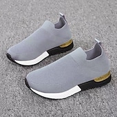levne Dámské tenisky-dámské černé úpletové slip-on tenisky – stylové neformální boty se zlatým akcentem na podpatku, lehké a pohodlné na denní nošení