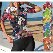 お買い得  ウィメンズジャージ-女性用 サイクリングジャージー パターン柄 花 植物 フラワー 半袖 バイク ジャージー 3つのリアポケット付き マウンテンサイクリング ロードバイク 速乾性 ソフト 反射性ストリップ 後ポケット スポーツ ブラック イエロー スカイブルー 衣類
