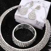 halpa Korusetit-Morsiuskorusetit Neljäosainen Pukusarja Kromiset Renkaat 1 Kaulakoru 1 Rannekoru Korvakorut Naisten Tyylikkäät Elegantit Muoti Suloiset Koulupalat Korut Juhliin Häälahjaksi  Kihlaustilaisuus