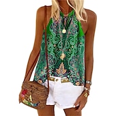 abordables Blusas y camisas de San Patricio-Mujer Camiseta sin mangas Cabestro Tops de verano Blusa Rojo Azul Piscina Verde Trébol Graphic Día de San Patricio Estampado Sin Mangas Diario Noche Hawaiano Sensual Boho Cuello halter Tema de Bohemia