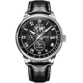 cheap Mechanical Watches-Mechanical Watch for Men Business Luxury Analog Wristwatch CalendarAutomatic Self-winding Moon Phase Waterproof Noctilucent Genuine Leather Watch Gift