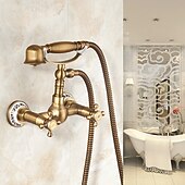 cheap Shower Faucets-Shower Faucet / Body Jet Massage Set - Handshower Included pullout Rainfall Shower Antique / Vintage Style Antique Brass Mount Inside Brass Valve Bath Shower Mixer Taps