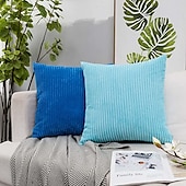 abordables Coussins tendances-Housse d&#039;oreiller nordique en velours côtelé, couleur unie, douce, sans noyau, pour le bureau, la maison, le salon, le canapé, vert, orange, rose, bleu