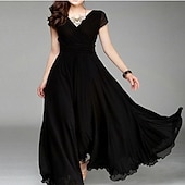 abordables Robes habillées-Femme robe longue robe soirée Robe casual Robe Évasée Moderne Robe chic robe demoiselle d honneur du quotidien Rendez-vous Mince Couleur monochrome Manche Courte Col V Noir Blanche Jaune Vin Et
