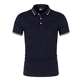 levne Pánské klasické polo-Pánské Polo trička Golfová košile Venkovní Ležérní Polo límec Žebrovaný polo límec Krátký rukáv Klasické Proužky Tlačítko Přední Tlačítko dolů Léto Běžný Modrá moře Černá Bílá Světlá růžová Rubínov