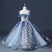 preiswerte Blumenmädchenkleider-Blumenmädchenkleid Mädchen Kleid Prinzessinenkleid Party Kleid Formal Hochzeit Party Prinzessin Süß Gitter Bestickt Blumen Ärmellos Schulterfrei Leicht Blau 3-12 Jahre