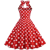 baratos Conjuntos-Anos 50 Retro Vintage Rockabilly Vestido swing Vestido Flare Bolinhas Fantasia Mulheres Festa / Noite Festa de Solteira Adulto Vestido Bandana Vestidos de baile