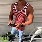 billiga Gym-toppar-Herr Linne Undertröjor Ärmlös tröja Ärmlös Rund hals Sommar Randig Mode Lättvikt Andningsfunktion Utomhus Gata Ledigt Rubinrött Blå Grön Topp t-shirt för män