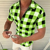 abordables Chemises décontractées-Homme Chemise Chemise d&#039;été Chemise à carreaux Chemises à carreaux Rouge Bleu Vert Gris Manche Courte À carreaux Treillis Col Rabattu Extérieur Rue Imprimé Vêtement Tenue Polyester Mode Occasionnel