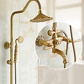 cheap Shower Faucets-Shower Faucet,Rainfall Shower System Body Jet Massage Set - Handshower Included pullout Rainfall Shower Antique Vintage Style Antique Brass Mount Inside Brass Valve Bath Shower Mixer Taps