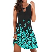 abordables Robes Floraux Imprimés-Femme Mini robe Robe casual Robe d&#039;été Robe Droite basique Moderne Décontractées Extérieur Vacances du quotidien Standard Imprime Sans Manches Col Ras du Cou Gris noir Noir Rouge Bleu Eté Printemps