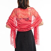 voordelige Sjaals-sjaal&amp;amp; wikkelsjaals damesherfst bruiloft gast wrap elegante bruidszonwering mouwloos polyester bruiloft wraps met kant voor bruiloft zomer
