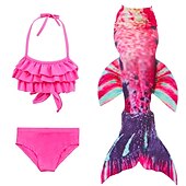 halpa Merenneitouimapuku-Lapset Tyttöjen Kolme kappaletta Merenneito uimahousut Uima-asu Bikini Bikinit Uinti Lasten päivä Väripalikka söpö tyyli Seksikäs Painettu Uimapuvut 3-10 vuotta Kesä Rubiini