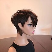 economico Parrucche di capelli veri senza cuffia-Cappelli veri Parrucca Corto Liscio Taglio asimmetrico Marrone scuro Soffice Feste Da donna Senza tappo Brasiliano Per donna Nero ombrato / castano ramato 8 pollici Festa / Serata Giornaliero Da
