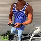billiga Gym-toppar-Herr Linne Undertröjor Ärmlös tröja Ärmlös Rund hals Sommar Randig Mode Lättvikt Andningsfunktion Utomhus Gata Ledigt Rubinrött Blå Grön Topp t-shirt för män