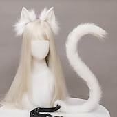 お買い得  ヘアスタイリングアクセサリー-猫耳と尻尾のスーツ、動物アニメフェイクファー子猫耳ヘッドバンド、かわいい猫フェイクファーぬいぐるみヘッドドレスヘアフープロリータカーニバルコスプレ衣装パーティーヘッドピース