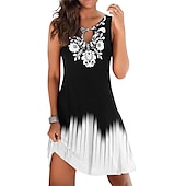 abordables Robes Floraux Imprimés-Femme Mini robe Robe casual Robe d&#039;été Robe Droite basique Moderne Décontractées Extérieur Vacances du quotidien Standard Imprime Sans Manches Col Ras du Cou Gris noir Noir Rouge Bleu Eté Printemps