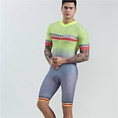 halpa Miesten vaatesarjat-BOESTALK Miesten Lyhythihainen Triathlon Tri -puku Kesä Spandex Vihreä / Keltainen Taivaan sininen Sininen Raita Tilkkutäkki Pilkku Pyörä Liikunta-asut Hengittävä Anatominen tyyli Nopea kuivuminen