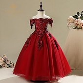 economico Abiti da damigella-Abito da damigella d&#039;onore bambina Da ragazza Vestito Abito da principessa Vestito da festa Matrimonio Feste Pegeant Elegante Da principessa Dolce Retato Fiore decorativo Manica corta Senza spalline