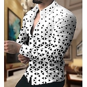 economico Geometrica-Per uomo Geometrica Geometria Camicia Camicia con bottoni Manica lunga Di tendenza Originale Informale Esterno Da mare Giornaliero Autunno inverno Colletto Stampa Bottone giù Bianco Giallo Rosa Rosso