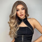 economico Parrucche trendy sintetiche-parrucche sintetiche lunghe nere per le donne parrucca ondulata di capelli naturali con frangia parrucca di capelli neri resistente al calore cosplay 26 pollici parrucche per feste di natale