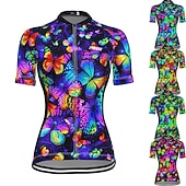 baratos Camisolas femininas-Mulheres Camisa para Ciclismo Borboleta Manga Curta Moto Camisa / Roupas Para Esporte Blusas com 3 bolsos traseiros Ciclismo de Montanha Ciclismo de Estrada Secagem Rápida Tiras Refletoras Bolso