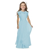 preiswerte Kleider für die Blumenmädchen-Blumenmädchenkleid Mädchen Partykleid Leistung Hochzeit Party Mode Prinzessin einfarbig Kurzarm Rundhalsausschnitt Schwarz Weiß