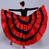 baratos Trajes de Dança-Mulheres Flamenco Señorita Dançando Traje de Dança de Tango à moda Poliéster Vermelho Saia