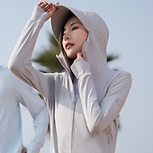 preiswerte Wasserdichte Jacken-Frauen UPF 50+ UV-Sonnenschutz Kapuzenpullover mit Reißverschluss Langarm Angeln Laufen Wanderjacke Sommer Außenbelüftung UV-beständig Frontreißverschluss Dehnbare Jacke Klettern Strand Camping