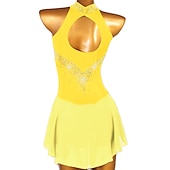 abordables Robes de Patinage Artistique-Robe de Patinage Artistique Femme Fille Patinage Robes Violet claire Rose clair Jaune Dos ouvert Maille Spandex Haute élasticité Compétition Tenue de Patinage Fait à la main Cristal / Stras Sans