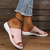 ieftine Sandale confortabile-sandale cu slip-on din tricot bleumarin pentru damă, cu talpă confortabilă - papuci casual cu vârf deschis pentru vară