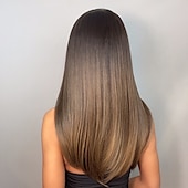 economico Parrucche trendy sintetiche-parrucche sintetiche dritte marrone scuro con capelli a strati naturali per le donne cosplay quotidiane fibre resistenti al calore parrucche per feste di natale da 20 pollici