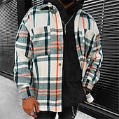 preiswerte Flanellhemden-Herren Hemd Flanellhemd Hemdjacke Overshirt Karo Outdoor Straße Beige Langarm Kragen Herbst Winter Bekleidung Druck