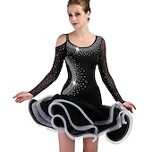 billiga Danskläder till latindans-dans salsa latinsk dansklänning kristaller / strass dam träning långärmad hög spandex tyll