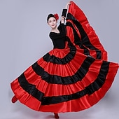 baratos Trajes de Dança-Mulheres Flamenco Señorita Dançando Traje de Dança de Tango à moda Poliéster Vermelho Saia