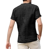 cheap Classic-Men&#039;s Linen Shirt Band Collar Shirt Summer Shirt Beach Wear Casual Shirt Solid Color Outdoor Street Black White Light Green Blue Short Sleeve Henley Summer Spring Clothing Apparel Button-Down