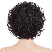 olcso Valódi hajból készült, sapka nélküli parókák-emberi haj paróka göndör frufruval fekete puha női könnyű öltözködés sapka nélküli brazil haj női természetes fekete #1b 8 hüvelykes parti / esti napi napi viselet