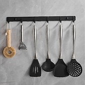 abordables Almacenamiento para la cocina-Juego de herrajes para baño y cocina, colgador de baño de aluminio espacial, gancho negro para montaje en pared, gancho de abrigo de aluminio, ganchos para bata de baño, perchero