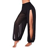 ieftine Pantaloni și flori de yoga-Pantaloni de yoga harem pentru femei cu talie înaltă pantaloni largi de plajă pantaloni hippie pentru antrenament de dans (negri, xx-mari)