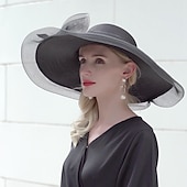 お買い得  パーティーハット-ポリエステル / チュール 麦わら帽子 ととも​​に フェザー / リボン 1個 カジュアル / メルボルンカップ かぶと