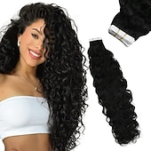abordables Extensions Adhésives-bande dans les extensions vague naturelle 14 pouces 50gram naturel noir bande dans les extensions de cheveux de vrais cheveux humains extensions de cheveux ondulés naturels