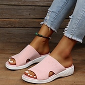 ieftine Sandale confortabile-sandale cu slip-on din tricot bleumarin pentru damă, cu talpă confortabilă - papuci casual cu vârf deschis pentru vară